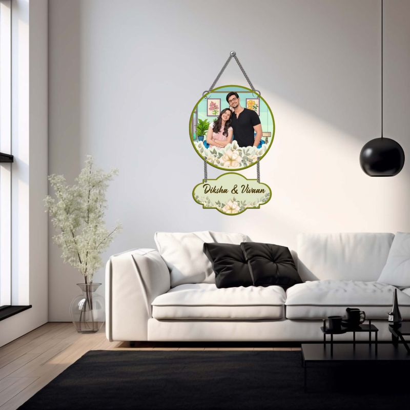 Personalized Cute Couple Photo Frame Wall Hanging For Bedroom, Living Room Decor Gift For Wife, Husband, Girlfriend, Boyfriend & Someone Special